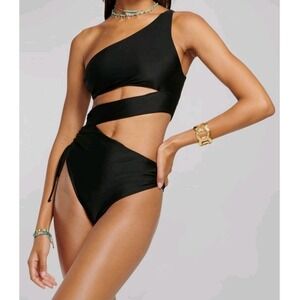 NWT‎ Ramy Brook One Piece Swimsuit Black Cutout One Shoulder C1122808 Size M